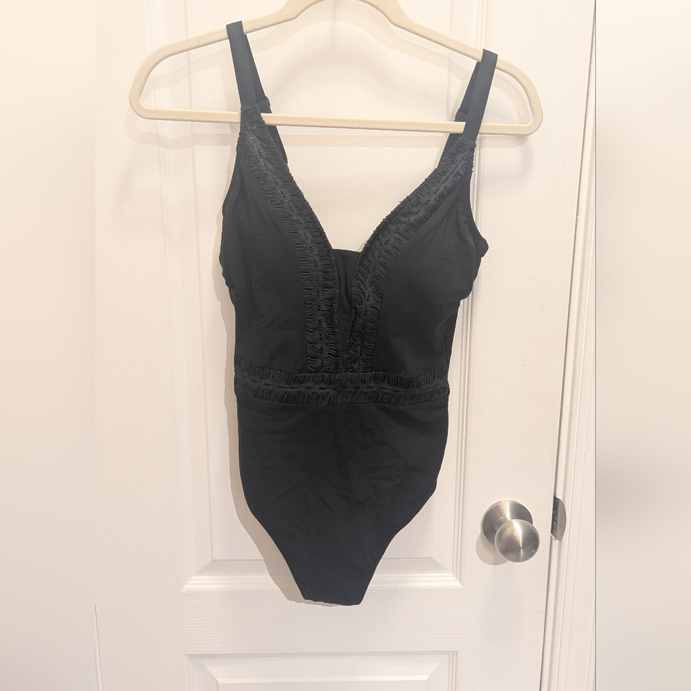 Profile by Gottex BLACK Roulette V-Neck Tummy Control One Piece Swimsuit Size 8 - Picture 3 of 8